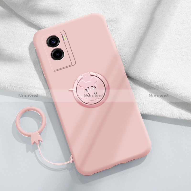 Ultra-thin Silicone Gel Soft Case Cover with Magnetic Finger Ring Stand S01 for Vivo Y72t Pink