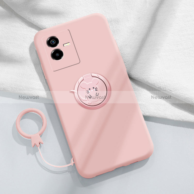 Ultra-thin Silicone Gel Soft Case Cover with Magnetic Finger Ring Stand S01 for Vivo Y73t Pink