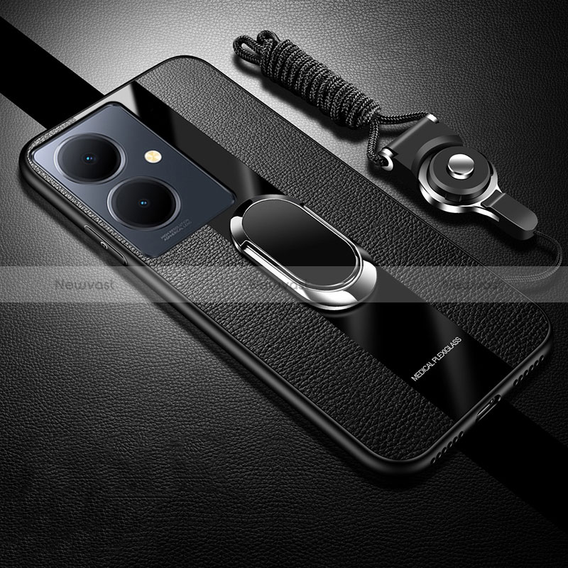 Ultra-thin Silicone Gel Soft Case Cover with Magnetic Finger Ring Stand S01 for Vivo Y78 5G