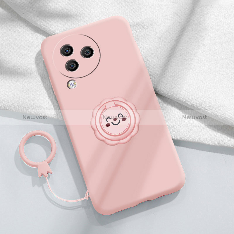 Ultra-thin Silicone Gel Soft Case Cover with Magnetic Finger Ring Stand S01 for Xiaomi Civi 3 5G Pink