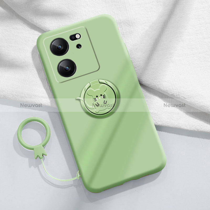 Ultra-thin Silicone Gel Soft Case Cover with Magnetic Finger Ring Stand S01 for Xiaomi Mi 13T 5G