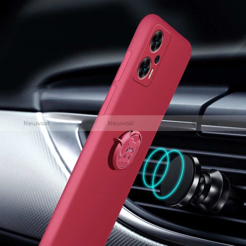 Ultra-thin Silicone Gel Soft Case Cover with Magnetic Finger Ring Stand S01 for Xiaomi Poco F5 5G