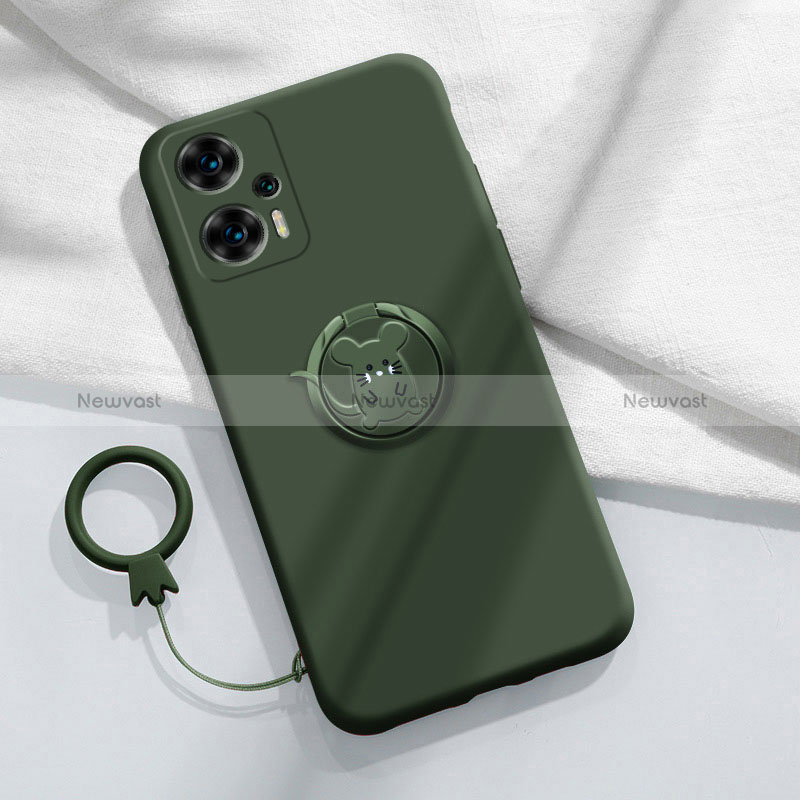 Ultra-thin Silicone Gel Soft Case Cover with Magnetic Finger Ring Stand S01 for Xiaomi Poco F5 5G Green