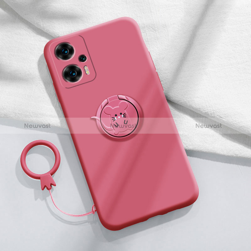 Ultra-thin Silicone Gel Soft Case Cover with Magnetic Finger Ring Stand S01 for Xiaomi Poco F5 5G Hot Pink