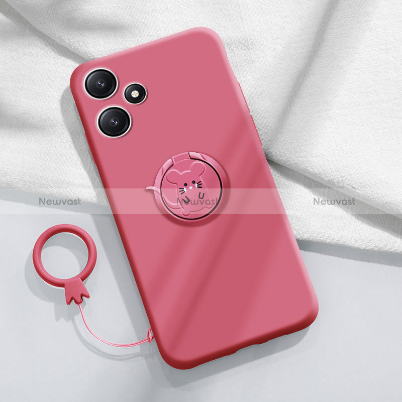 Ultra-thin Silicone Gel Soft Case Cover with Magnetic Finger Ring Stand S01 for Xiaomi Poco M6 Pro 5G