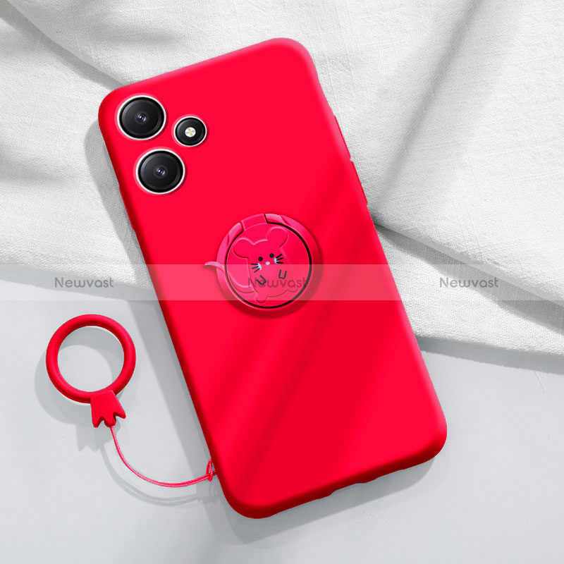 Ultra-thin Silicone Gel Soft Case Cover with Magnetic Finger Ring Stand S01 for Xiaomi Poco M6 Pro 5G Red