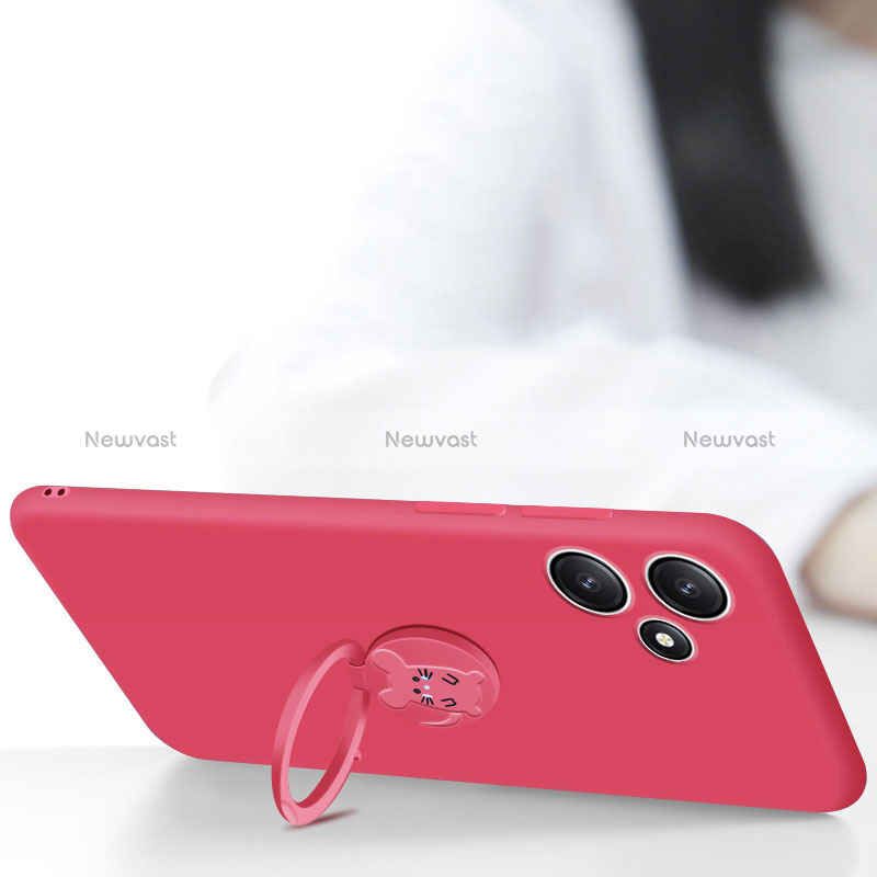 Ultra-thin Silicone Gel Soft Case Cover with Magnetic Finger Ring Stand S01 for Xiaomi Redmi 12 5G