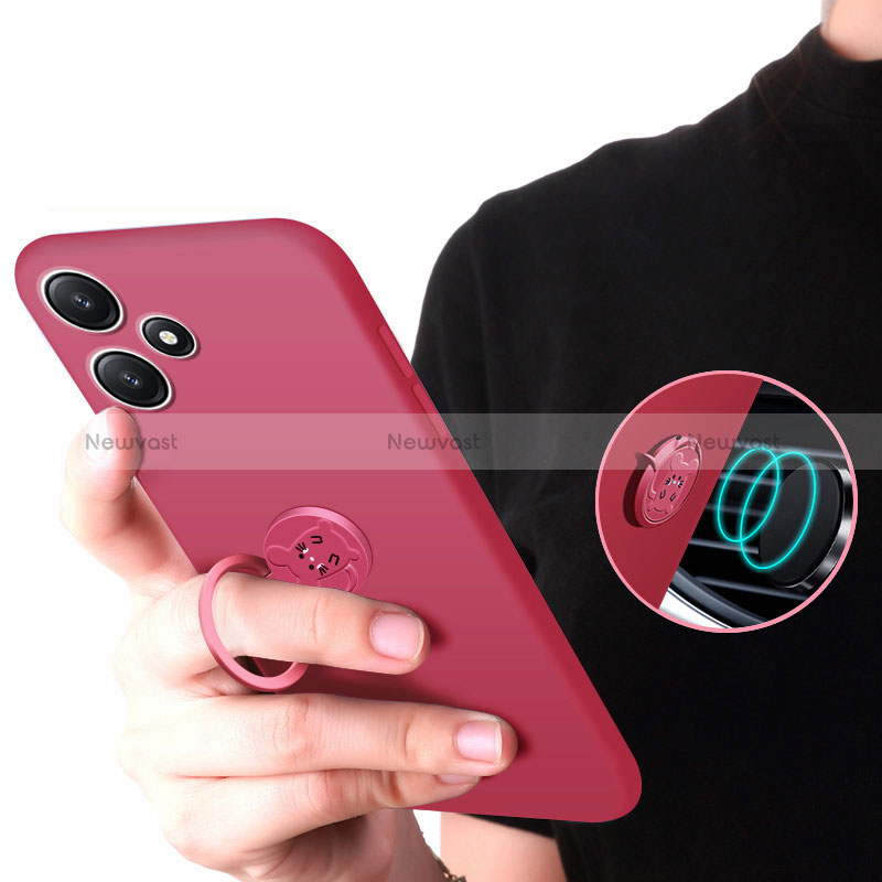 Ultra-thin Silicone Gel Soft Case Cover with Magnetic Finger Ring Stand S01 for Xiaomi Redmi 12 5G