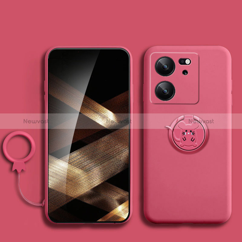 Ultra-thin Silicone Gel Soft Case Cover with Magnetic Finger Ring Stand S01 for Xiaomi Redmi K60 Ultra 5G