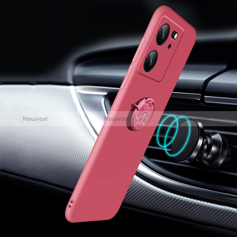 Ultra-thin Silicone Gel Soft Case Cover with Magnetic Finger Ring Stand S01 for Xiaomi Redmi K60 Ultra 5G