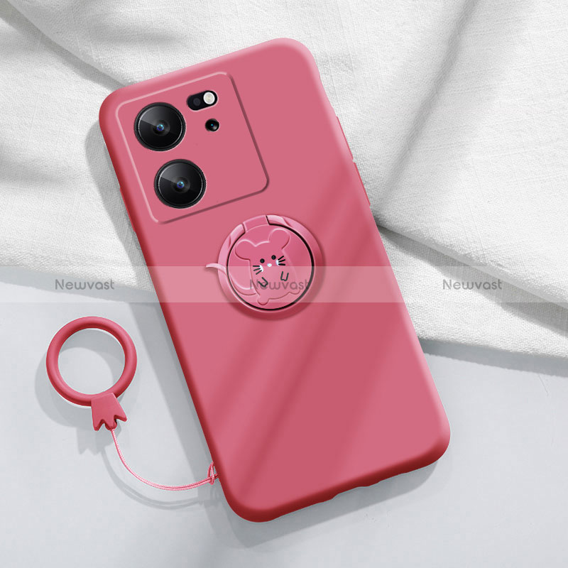 Ultra-thin Silicone Gel Soft Case Cover with Magnetic Finger Ring Stand S01 for Xiaomi Redmi K60 Ultra 5G