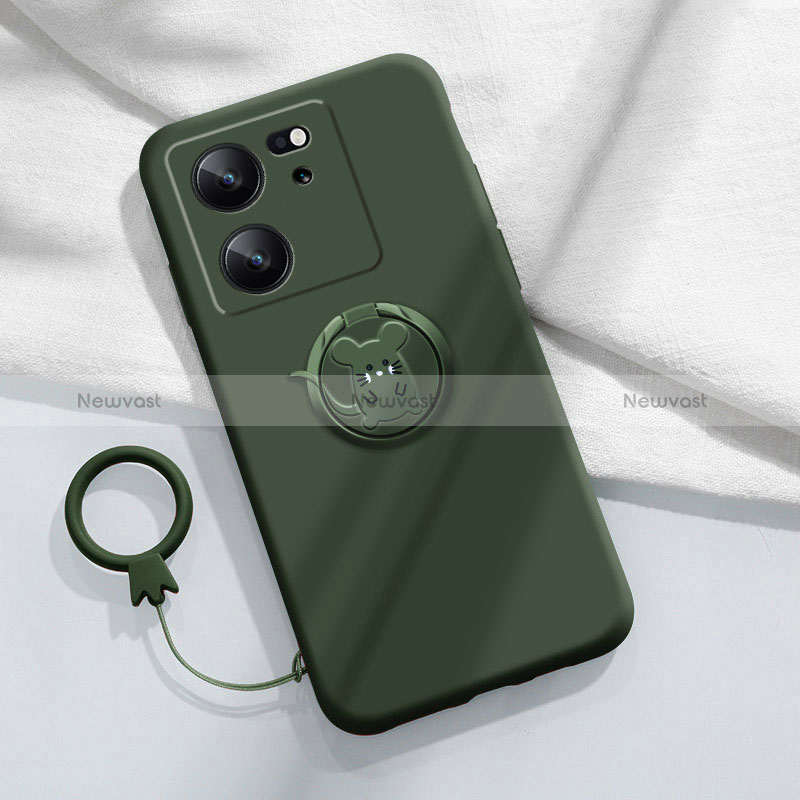 Ultra-thin Silicone Gel Soft Case Cover with Magnetic Finger Ring Stand S01 for Xiaomi Redmi K60 Ultra 5G