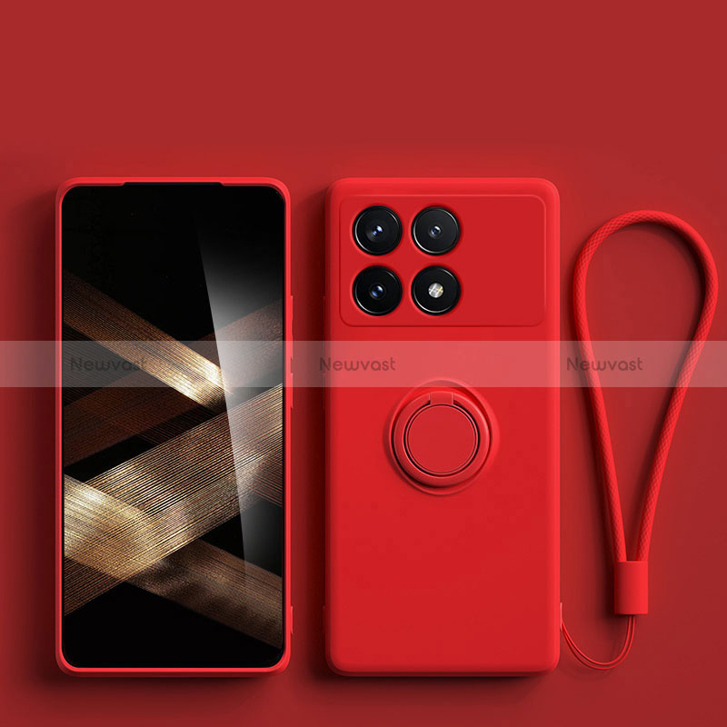 Ultra-thin Silicone Gel Soft Case Cover with Magnetic Finger Ring Stand S01 for Xiaomi Redmi K70 5G Red