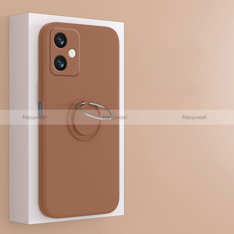 Ultra-thin Silicone Gel Soft Case Cover with Magnetic Finger Ring Stand S01 for Xiaomi Redmi Note 12R Pro 5G Brown