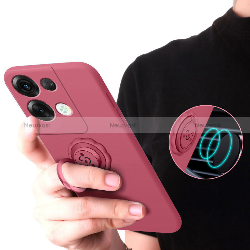 Ultra-thin Silicone Gel Soft Case Cover with Magnetic Finger Ring Stand S01 for Xiaomi Redmi Note 13 Pro 5G