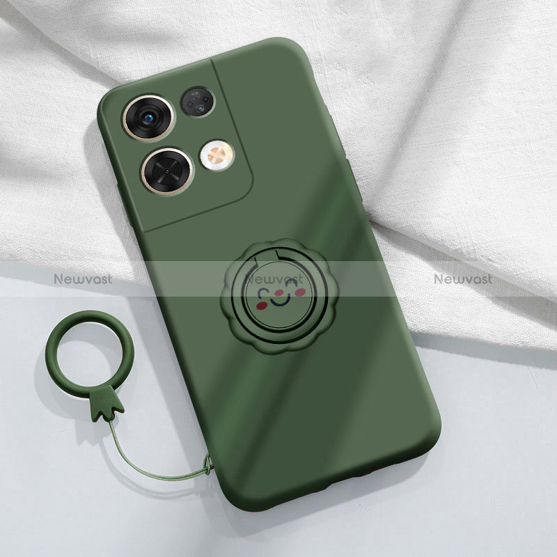 Ultra-thin Silicone Gel Soft Case Cover with Magnetic Finger Ring Stand S01 for Xiaomi Redmi Note 13 Pro 5G Midnight Green