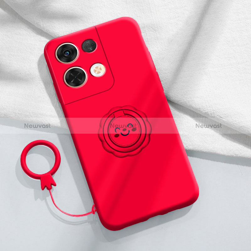 Ultra-thin Silicone Gel Soft Case Cover with Magnetic Finger Ring Stand S01 for Xiaomi Redmi Note 13 Pro 5G Red