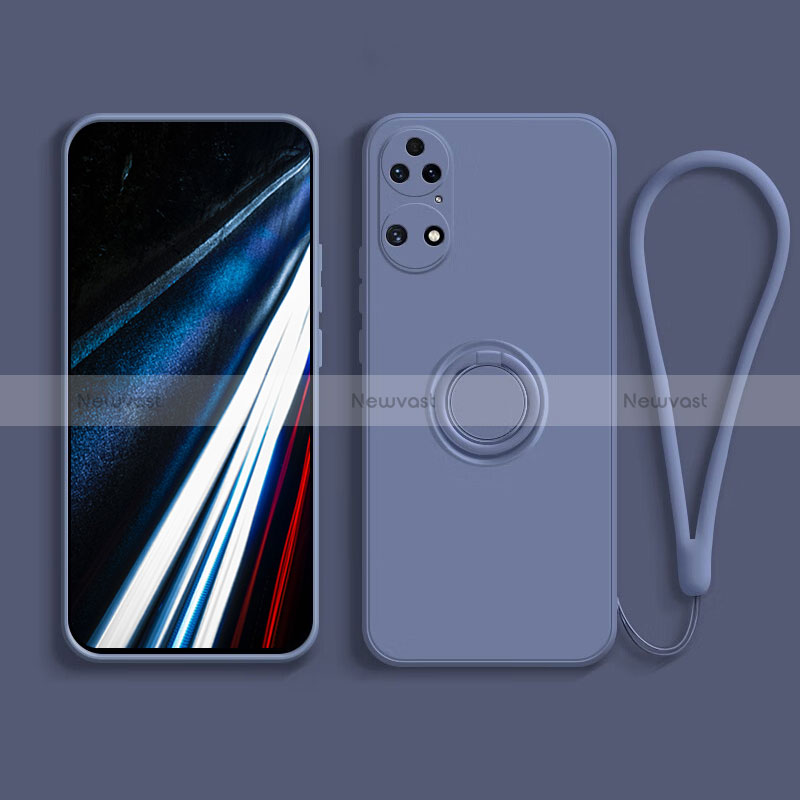 Ultra-thin Silicone Gel Soft Case Cover with Magnetic Finger Ring Stand S02 for Huawei P50 Pro Lavender Gray