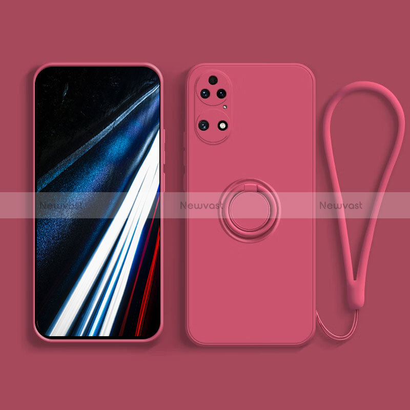 Ultra-thin Silicone Gel Soft Case Cover with Magnetic Finger Ring Stand S02 for Huawei P50 Red