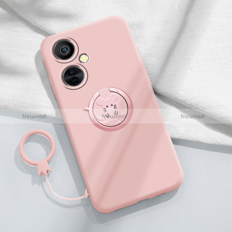 Ultra-thin Silicone Gel Soft Case Cover with Magnetic Finger Ring Stand S02 for OnePlus Nord CE 3 5G