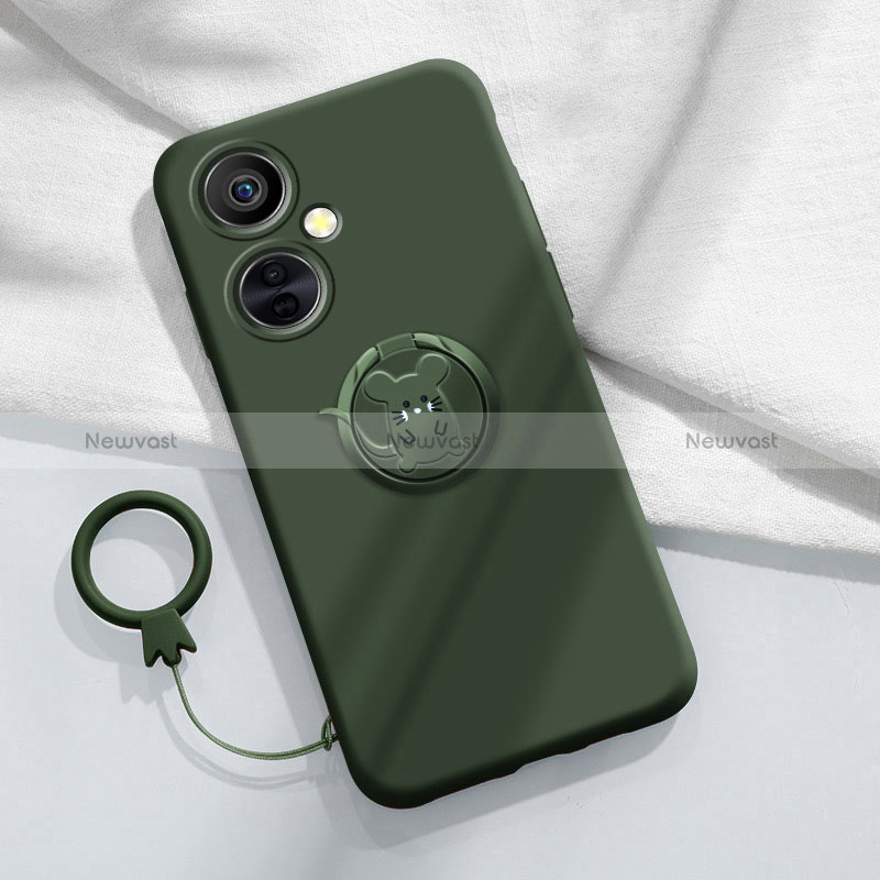 Ultra-thin Silicone Gel Soft Case Cover with Magnetic Finger Ring Stand S02 for OnePlus Nord CE 3 Lite 5G