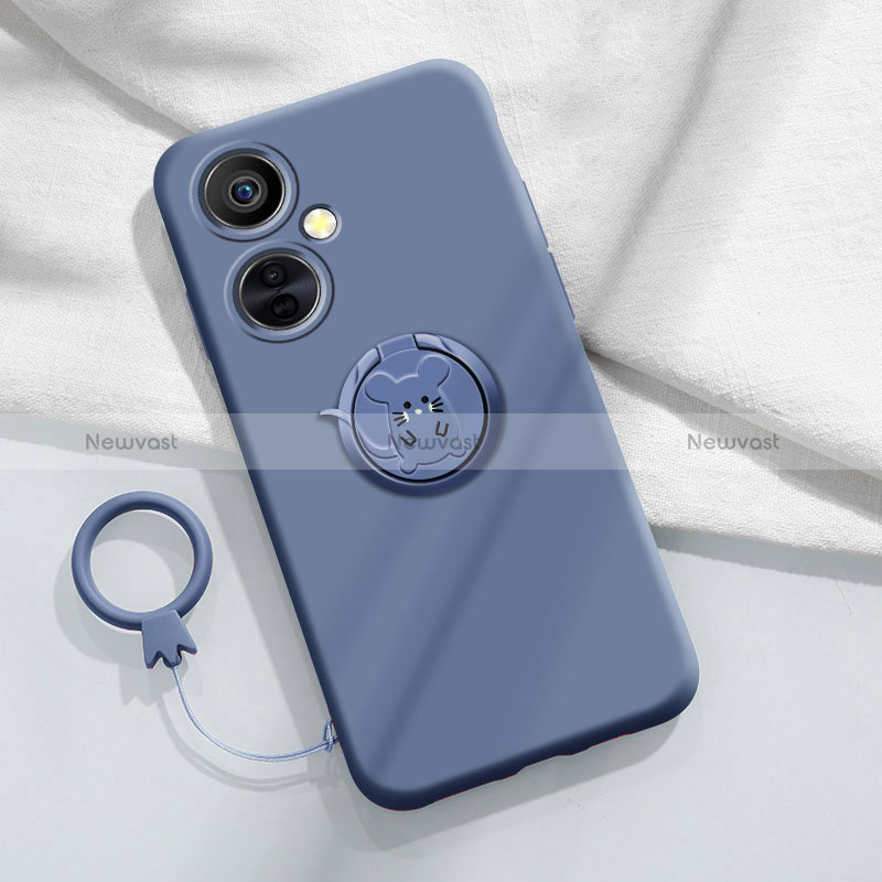 Ultra-thin Silicone Gel Soft Case Cover with Magnetic Finger Ring Stand S02 for OnePlus Nord CE 3 Lite 5G