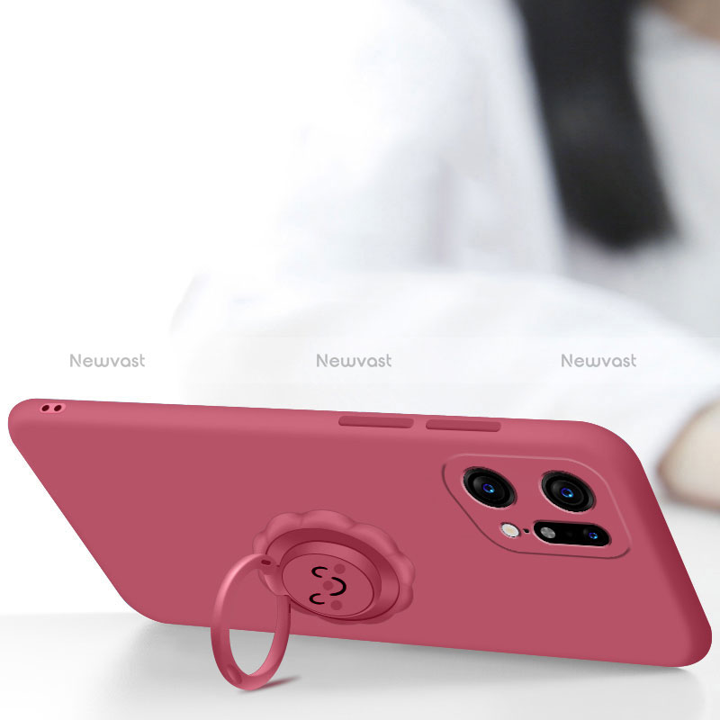 Ultra-thin Silicone Gel Soft Case Cover with Magnetic Finger Ring Stand S02 for Oppo Find X3 5G