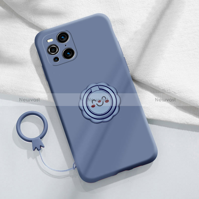 Ultra-thin Silicone Gel Soft Case Cover with Magnetic Finger Ring Stand S02 for Oppo Find X3 5G Lavender Gray