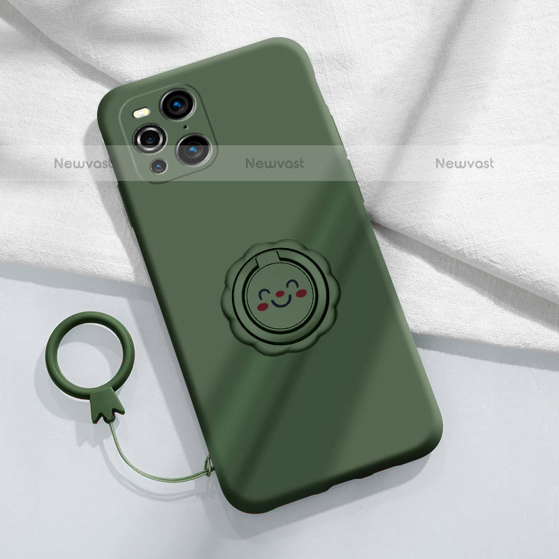 Ultra-thin Silicone Gel Soft Case Cover with Magnetic Finger Ring Stand S02 for Oppo Find X3 Pro 5G