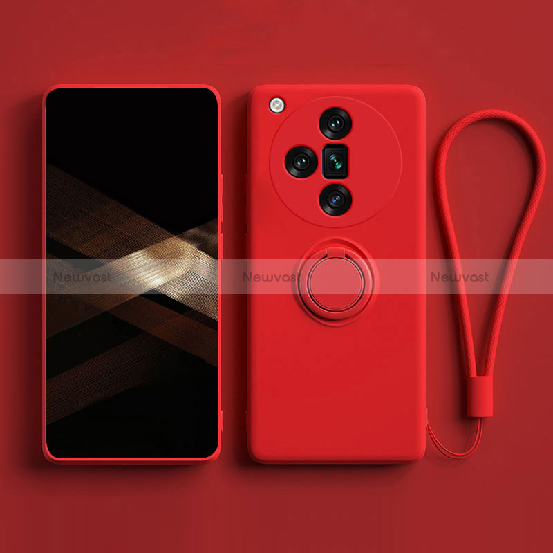 Ultra-thin Silicone Gel Soft Case Cover with Magnetic Finger Ring Stand S02 for Oppo Find X7 5G Red