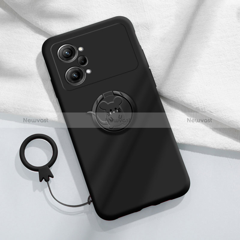 Ultra-thin Silicone Gel Soft Case Cover with Magnetic Finger Ring Stand S02 for Oppo K10 Pro 5G Black