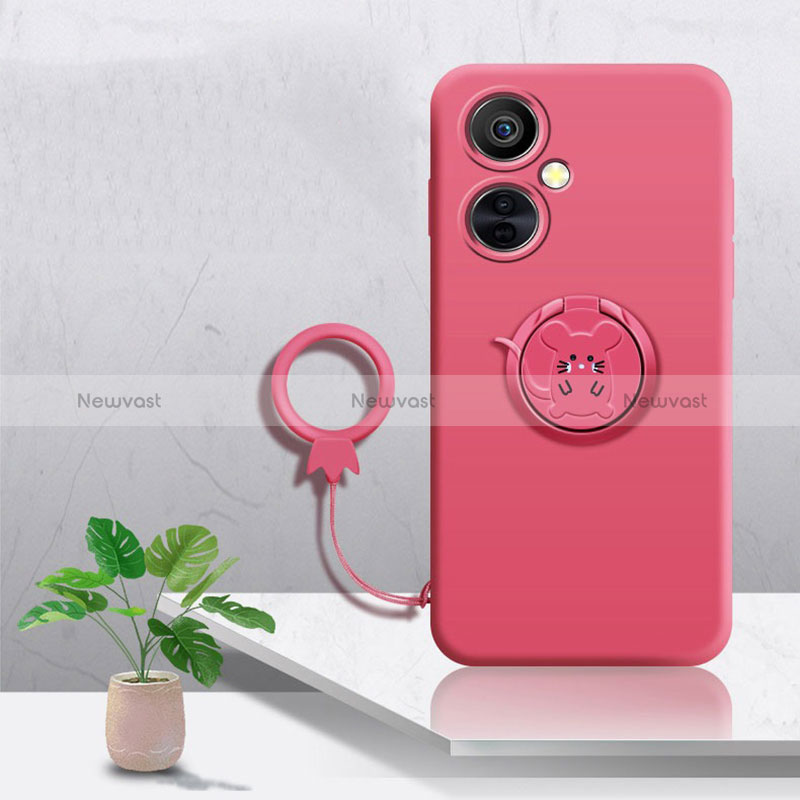 Ultra-thin Silicone Gel Soft Case Cover with Magnetic Finger Ring Stand S02 for Oppo K11x 5G