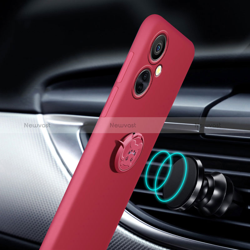 Ultra-thin Silicone Gel Soft Case Cover with Magnetic Finger Ring Stand S02 for Oppo K11x 5G