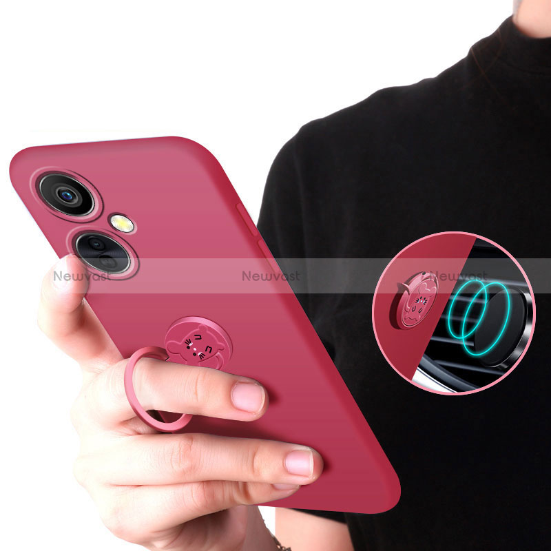 Ultra-thin Silicone Gel Soft Case Cover with Magnetic Finger Ring Stand S02 for Oppo K11x 5G