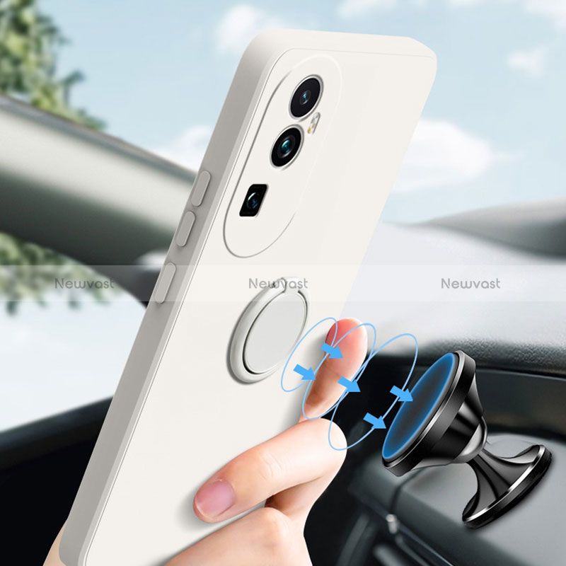 Ultra-thin Silicone Gel Soft Case Cover with Magnetic Finger Ring Stand S02 for Oppo Reno10 Pro+ Plus 5G