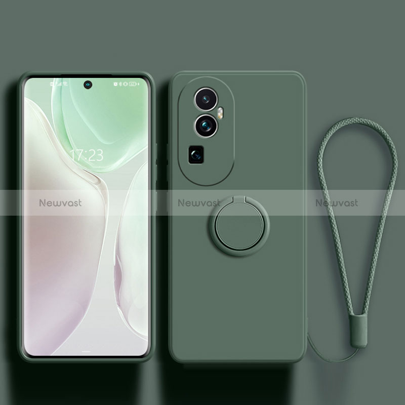 Ultra-thin Silicone Gel Soft Case Cover with Magnetic Finger Ring Stand S02 for Oppo Reno10 Pro+ Plus 5G Midnight Green