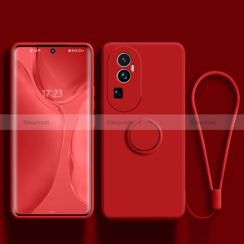 Ultra-thin Silicone Gel Soft Case Cover with Magnetic Finger Ring Stand S02 for Oppo Reno10 Pro+ Plus 5G Red