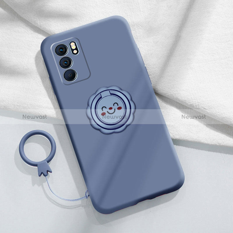 Ultra-thin Silicone Gel Soft Case Cover with Magnetic Finger Ring Stand S02 for Oppo Reno6 5G