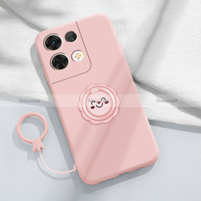 Ultra-thin Silicone Gel Soft Case Cover with Magnetic Finger Ring Stand S02 for Oppo Reno8 5G