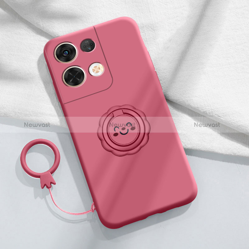 Ultra-thin Silicone Gel Soft Case Cover with Magnetic Finger Ring Stand S02 for Oppo Reno8 Pro 5G