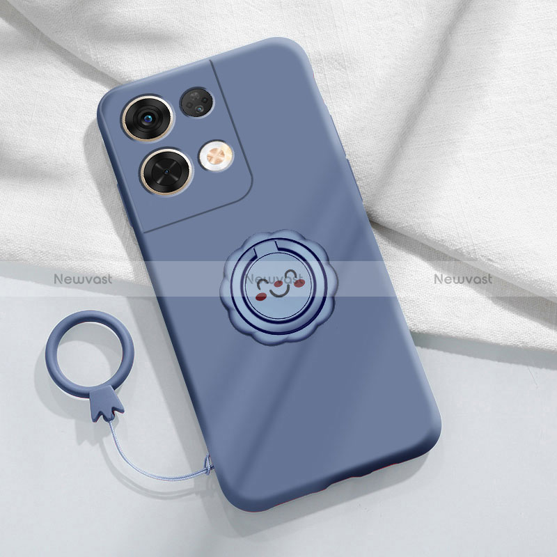 Ultra-thin Silicone Gel Soft Case Cover with Magnetic Finger Ring Stand S02 for Oppo Reno9 5G