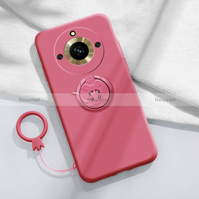 Ultra-thin Silicone Gel Soft Case Cover with Magnetic Finger Ring Stand S02 for Realme 11 Pro 5G