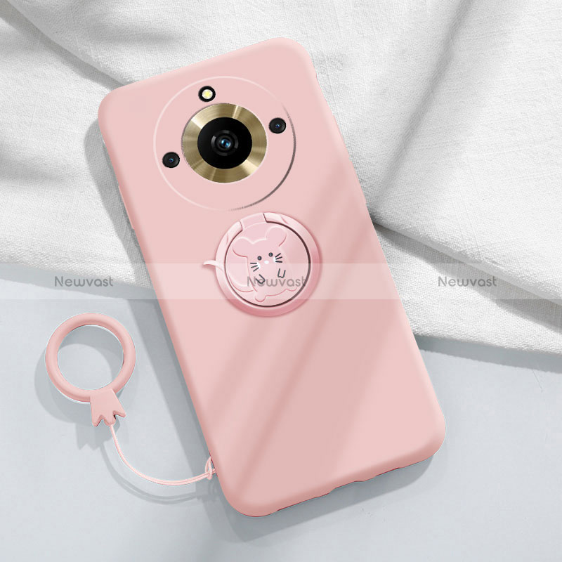 Ultra-thin Silicone Gel Soft Case Cover with Magnetic Finger Ring Stand S02 for Realme 11 Pro 5G