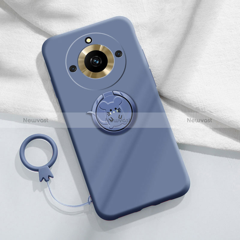 Ultra-thin Silicone Gel Soft Case Cover with Magnetic Finger Ring Stand S02 for Realme 11 Pro 5G Lavender Gray