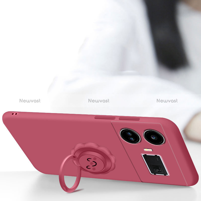 Ultra-thin Silicone Gel Soft Case Cover with Magnetic Finger Ring Stand S02 for Realme GT3 5G