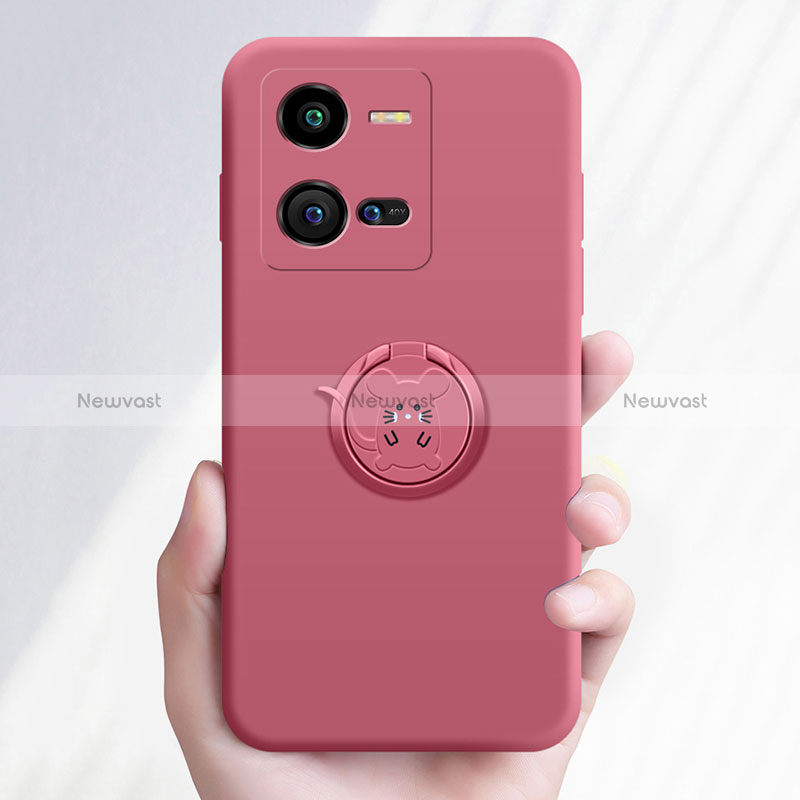 Ultra-thin Silicone Gel Soft Case Cover with Magnetic Finger Ring Stand S02 for Vivo iQOO 10 Pro 5G