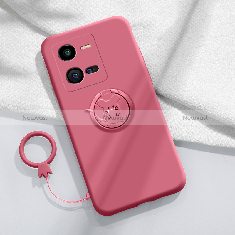 Ultra-thin Silicone Gel Soft Case Cover with Magnetic Finger Ring Stand S02 for Vivo iQOO 10 Pro 5G