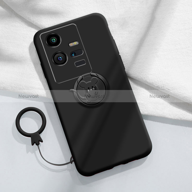 Ultra-thin Silicone Gel Soft Case Cover with Magnetic Finger Ring Stand S02 for Vivo iQOO 11 5G Black