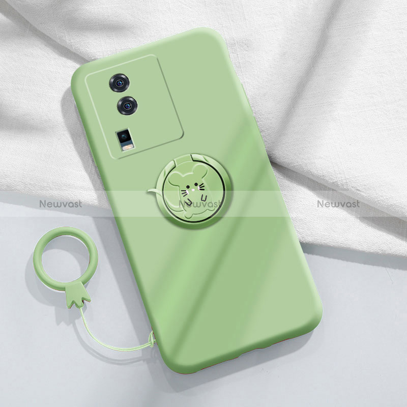 Ultra-thin Silicone Gel Soft Case Cover with Magnetic Finger Ring Stand S02 for Vivo iQOO Neo7 5G