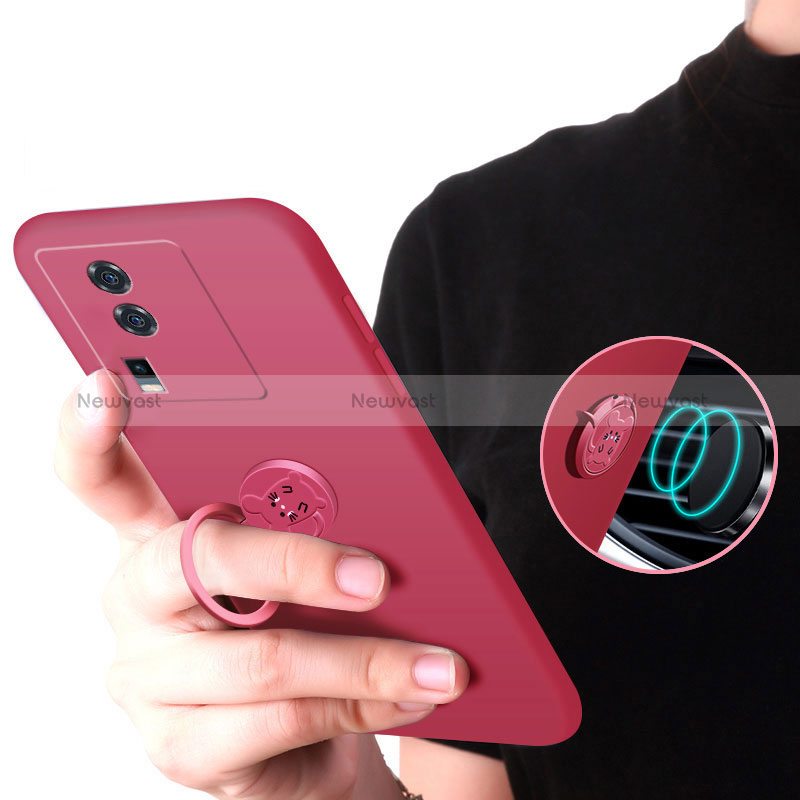 Ultra-thin Silicone Gel Soft Case Cover with Magnetic Finger Ring Stand S02 for Vivo iQOO Neo7 SE